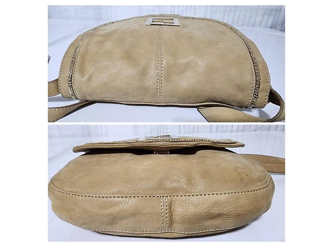 FENDI Metallic Wildleder Umhängetasche Beige - Ansicht 9