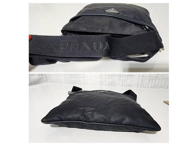 PRADA Borsa Messenger in Nylon Tessuto Blu Navy Scuro Nero - vista 10