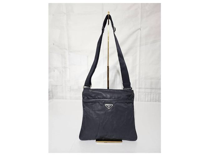 PRADA Borsa Messenger in Nylon Tessuto Blu Navy Scuro Nero - vista 2