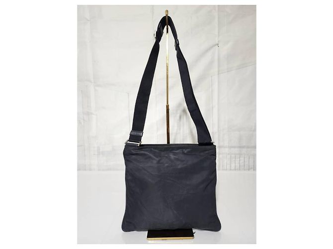 PRADA Borsa Messenger in Nylon Tessuto Blu Navy Scuro Nero - vista 3