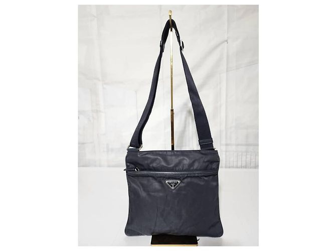 PRADA Borsa Messenger in Nylon Tessuto Blu Navy Scuro Nero - vista 6