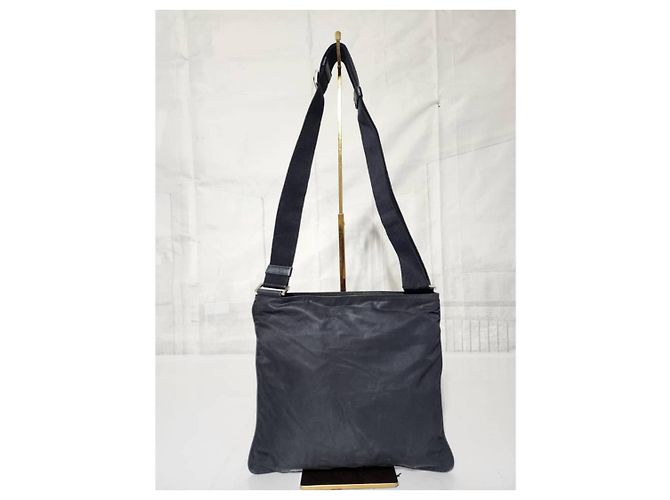PRADA Borsa Messenger in Nylon Tessuto Blu Navy Scuro Nero - vista 7
