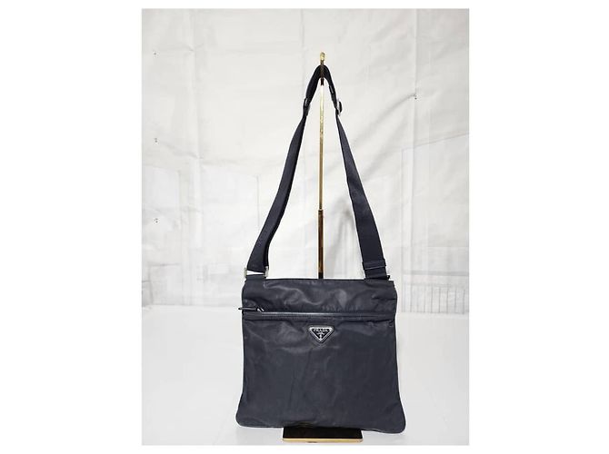 PRADA Borsa Messenger in Nylon Tessuto Blu Navy Scuro Nero - vista 8