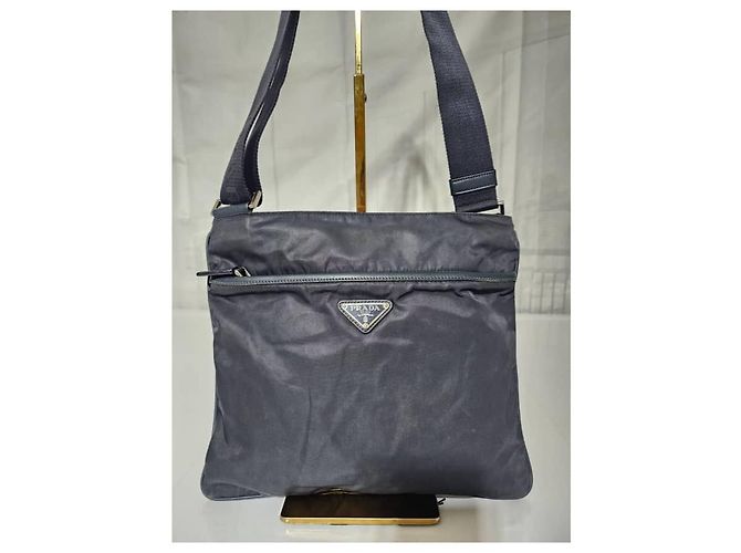 PRADA Borsa Messenger in Nylon Tessuto Blu Navy Scuro Nero - vista 9