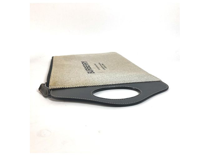 Clutch in tela e pelle Burberry Marrone Nero - vista 4