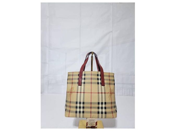 Borsa tote piccola Haymarket Check di Burberry rossa Rosso Beige - vista 3