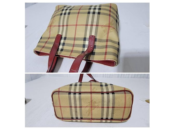 Borsa tote piccola Haymarket Check di Burberry rossa Rosso Beige - vista 7