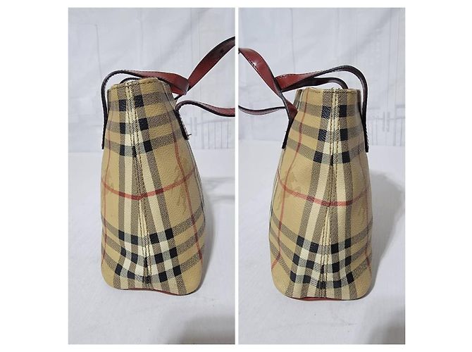Borsa tote piccola Haymarket Check di Burberry rossa Rosso Beige - vista 8