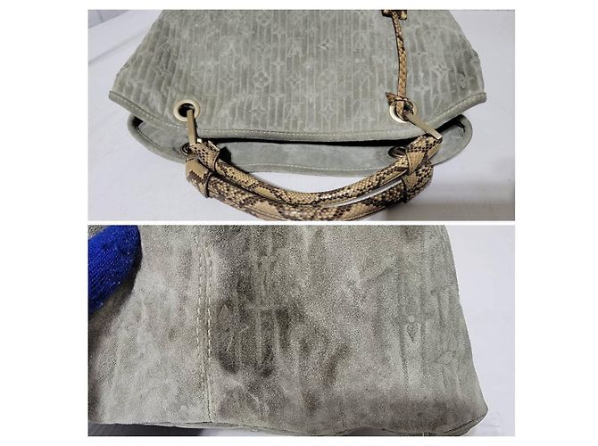 Louis Vuitton Limited Edition Whisper Monogram Wildleder & Python GM Schultertasche Braun Grau - Ansicht 11
