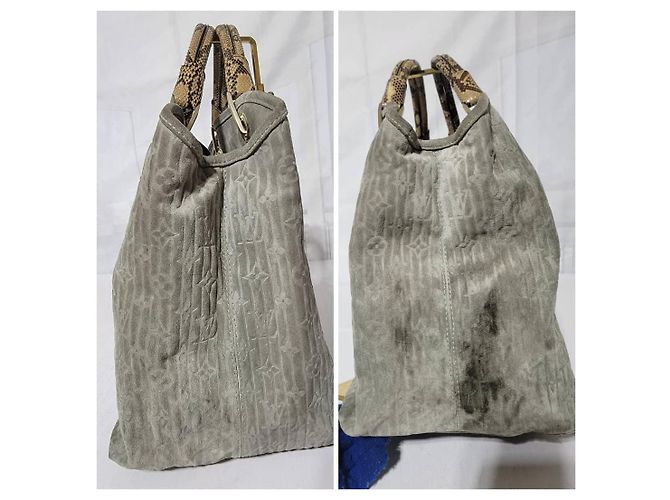 Louis Vuitton Limited Edition Whisper Monogram Wildleder & Python GM Schultertasche Braun Grau - Ansicht 3