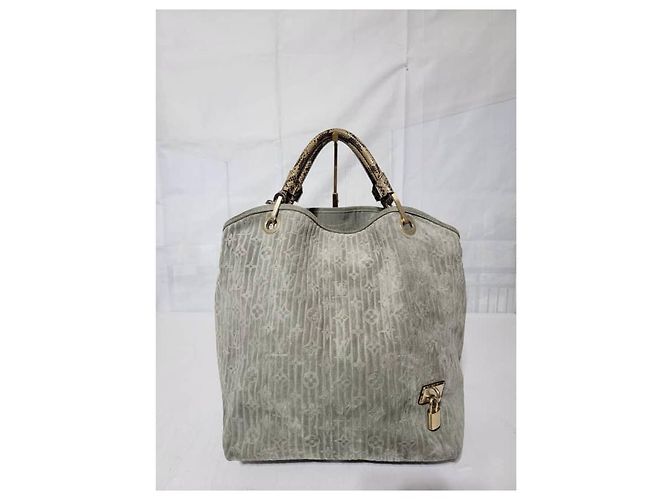 Louis Vuitton Limited Edition Whisper Monogram Wildleder & Python GM Schultertasche Braun Grau - Ansicht 4