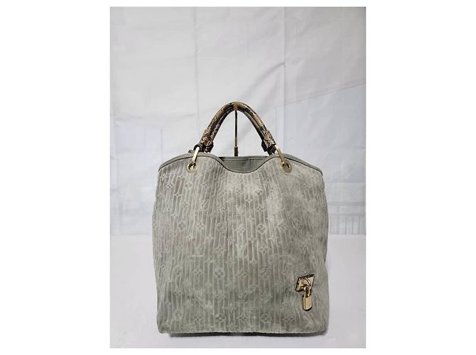 Louis Vuitton Limited Edition Whisper Monogram Wildleder & Python GM Schultertasche Braun Grau - Ansicht 8