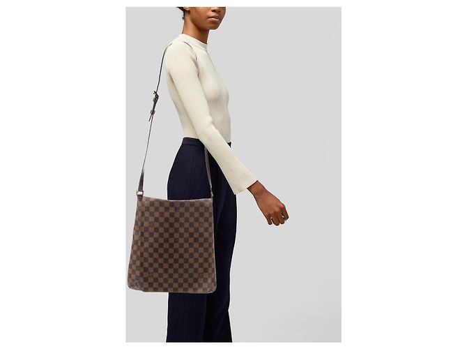 LOUIS VUITTON Borsa a Spalla Musette Salsa GM Damier Ebene Marrone Beige - vista 14
