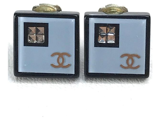 Orecchini quadrati in strass Chanel CC Coco Mark Blu chiaro - vista 8