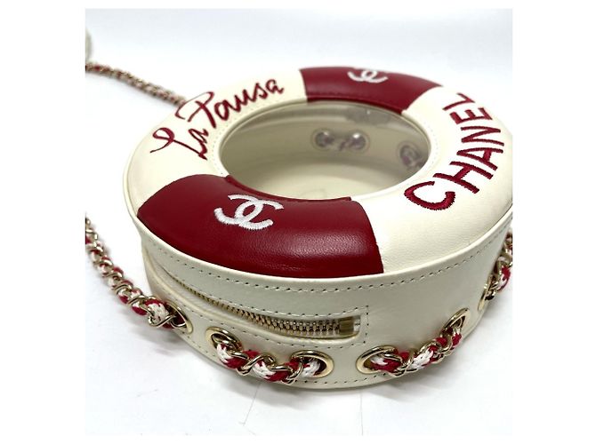 Borsa a spalla Chanel Coco Mark CC Round Small Chain Pochette Bianco Rosso - vista 2
