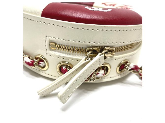 Borsa a spalla Chanel Coco Mark CC Round Small Chain Pochette Bianco Rosso - vista 3