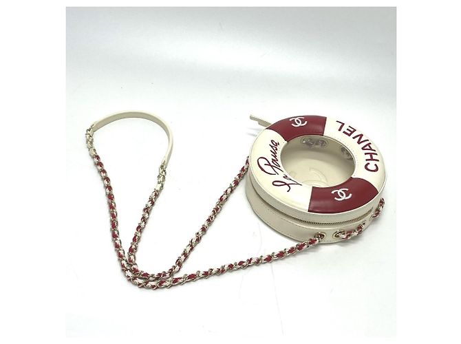 Borsa a spalla Chanel Coco Mark CC Round Small Chain Pochette Bianco Rosso - vista 5