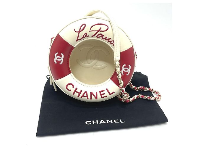Borsa a spalla Chanel Coco Mark CC Round Small Chain Pochette Bianco Rosso - vista 9