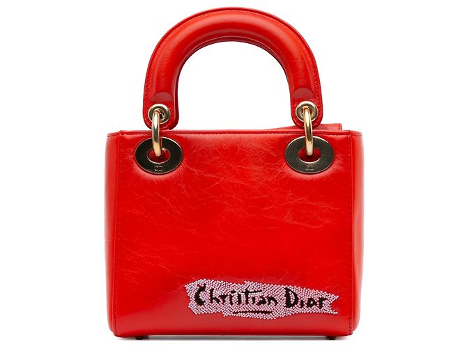 Dior Mini Lady Dior in pelle di vitello rossa decorata con paillettes - vista 3