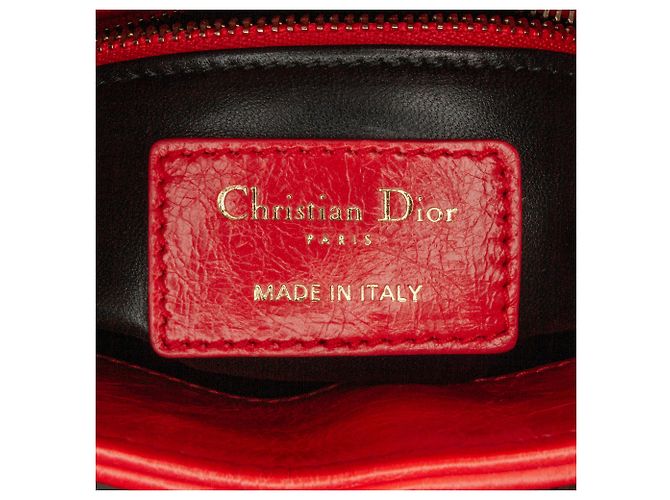 Dior Mini Lady Dior in pelle di vitello rossa decorata con paillettes - vista 6
