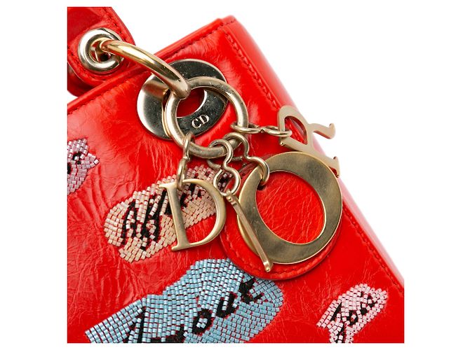 Dior Mini Lady Dior in pelle di vitello rossa decorata con paillettes - vista 8