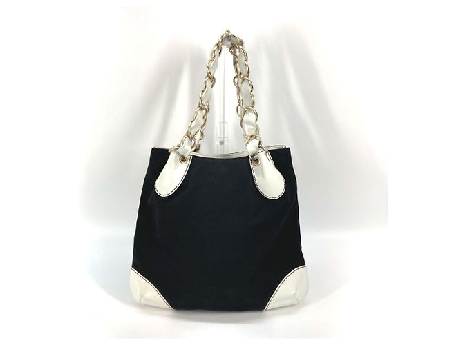 Borsa Tote Chanel Bicolor Deca Coco Chain Nero Bianco - vista 2