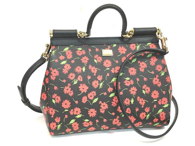 Borsa Flower Sicily di Dolce & Gabbana Nero Rosso Verde - vista 3