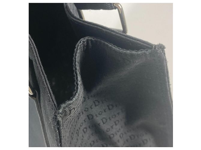 Borsa a spalla in pelle nera e tela Christian Dior Nero - vista 8