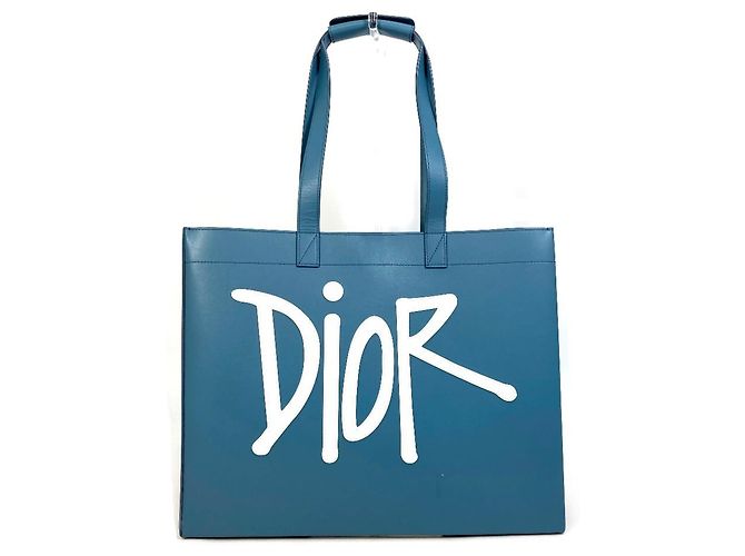 Christian Dior Blue Leather Handbag Tote - view 13