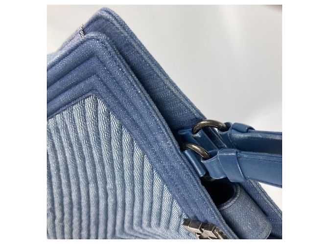 Borsa a Spalla Chanel Boy Chanel V-Stitch Blu - vista 4