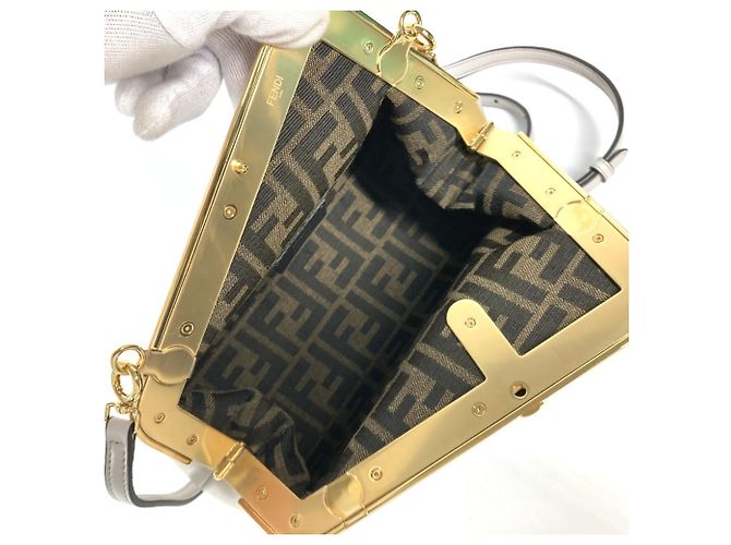 Fendi 8BP129 Pochette First Piccola Borsa a Spalla Marrone Bianco - vista 6