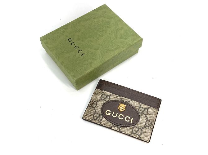 Gucci GG Supreme Cat Head Neo Pass Case Brown Yellow - view 6