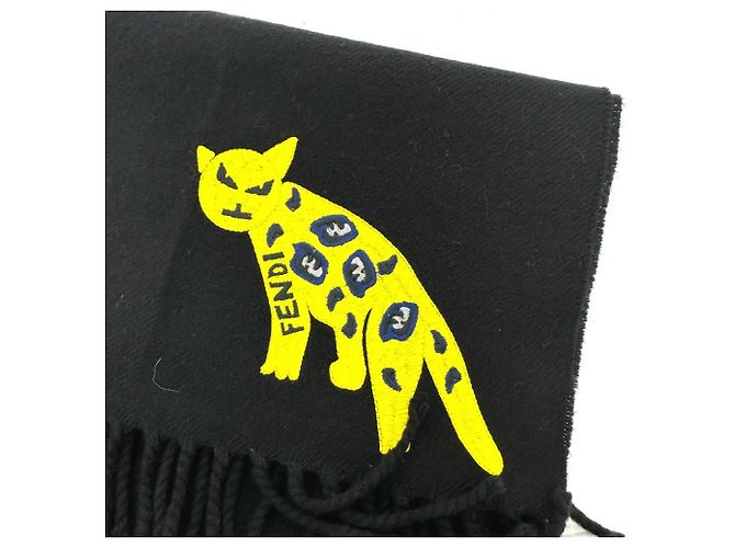 Stola in lana nera Fendi con motivo leopardato Nero - vista 8