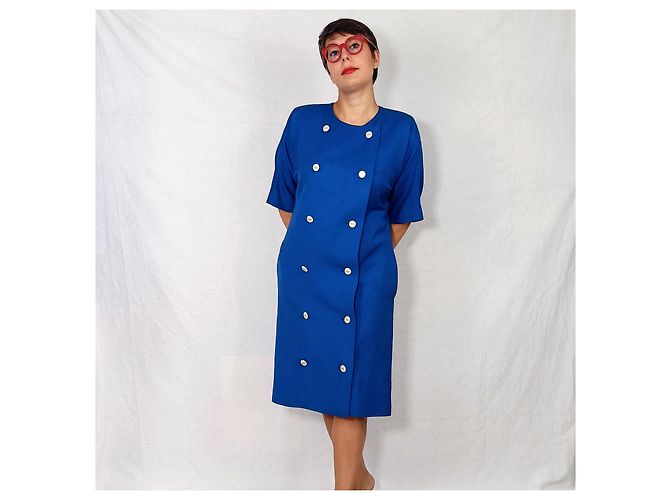 Vintage 1980 Givenchy blaues Leinenkleid - Ansicht 5