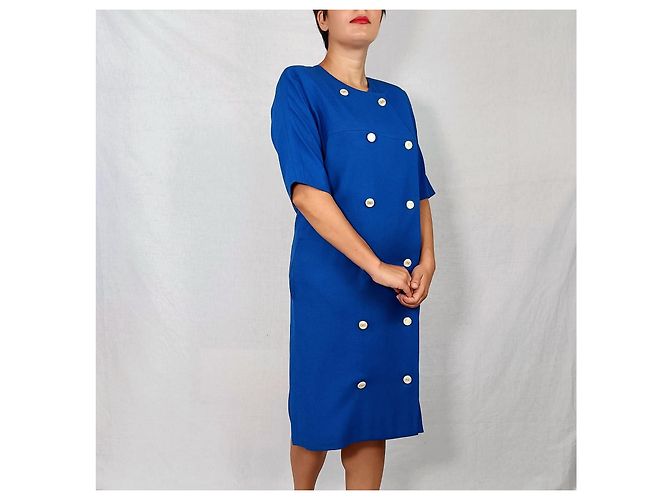Vintage 1980 Givenchy blaues Leinenkleid - Ansicht 6
