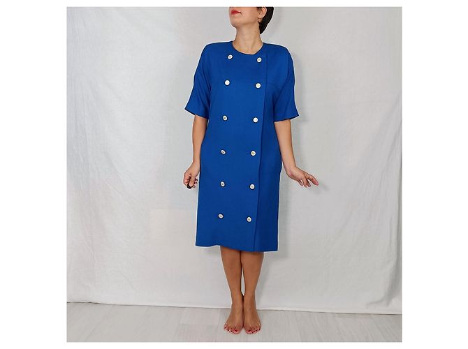 Vintage 1980 Givenchy blaues Leinenkleid - Ansicht 7