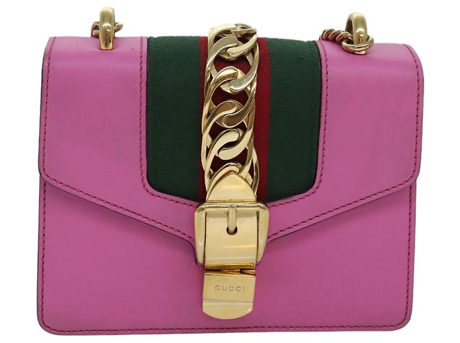 GUCCI Sylvie Web Sherry Line Mini Borsa a Catena in Pelle Rosa 431666 Auth ar12089 - vista 13