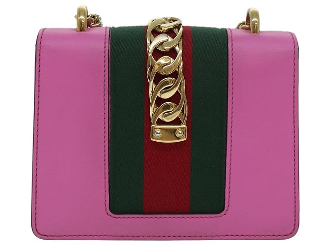 GUCCI Sylvie Web Sherry Line Mini Borsa a Catena in Pelle Rosa 431666 Auth ar12089 - vista 2