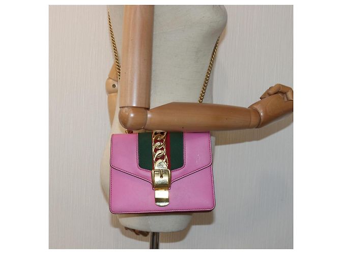 GUCCI Sylvie Web Sherry Line Mini Borsa a Catena in Pelle Rosa 431666 Auth ar12089 - vista 24