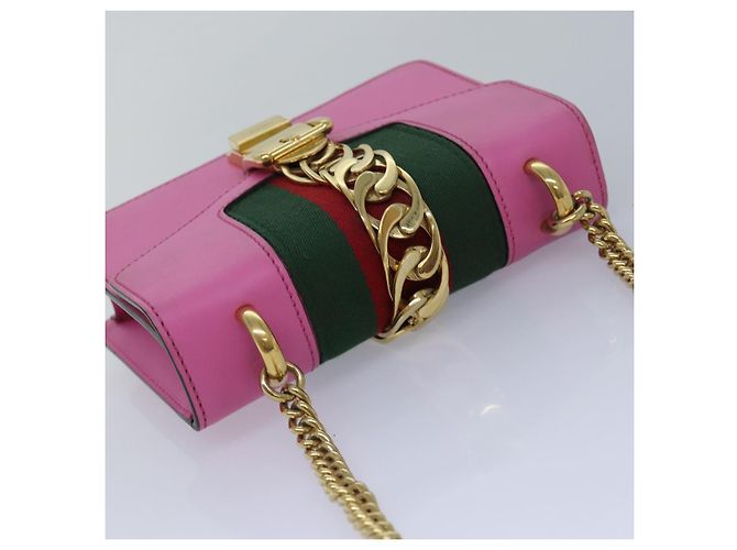 GUCCI Sylvie Web Sherry Line Mini Borsa a Catena in Pelle Rosa 431666 Auth ar12089 - vista 6