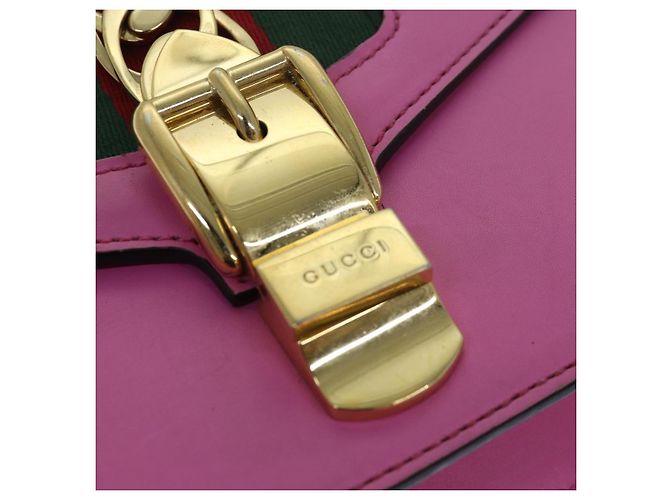 GUCCI Sylvie Web Sherry Line Mini Borsa a Catena in Pelle Rosa 431666 Auth ar12089 - vista 9