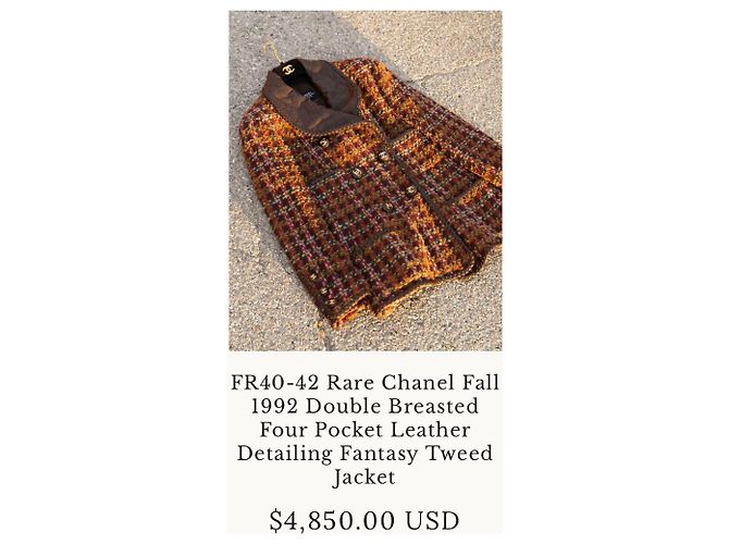Cambon Chanel 92A Giacca Museu Tweed & Pelle Nera 38 Marrone - vista 9
