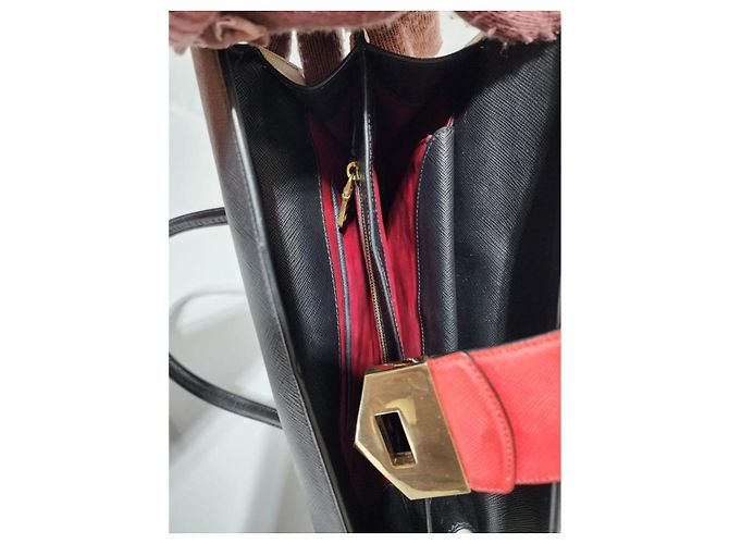 Borsa PRADA Saffiano Tri-Color Turn Lock Bianco Rosso Nera Nero - vista 12