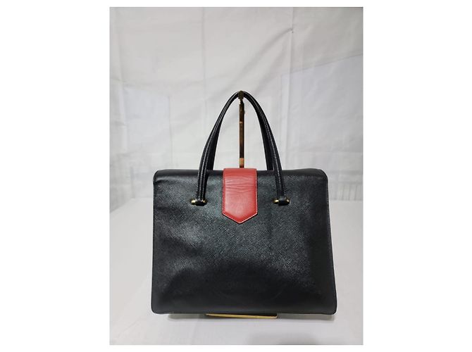 Borsa PRADA Saffiano Tri-Color Turn Lock Bianco Rosso Nera Nero - vista 2