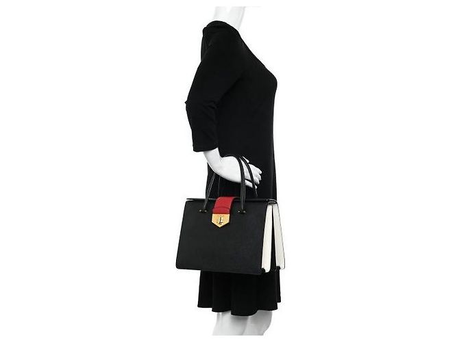 Borsa PRADA Saffiano Tri-Color Turn Lock Bianco Rosso Nera Nero - vista 5