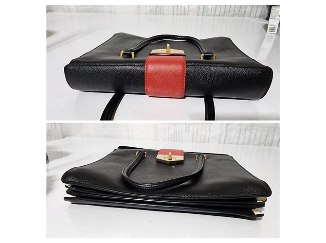 Borsa PRADA Saffiano Tri-Color Turn Lock Bianco Rosso Nera Nero - vista 8