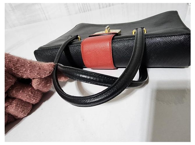 Borsa PRADA Saffiano Tri-Color Turn Lock Bianco Rosso Nera Nero - vista 9