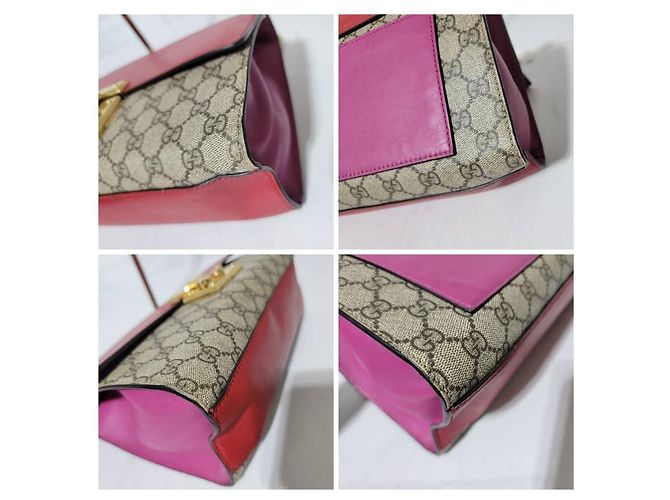 Borsa a spalla media Padlock in pelle GG Supreme monogramma beige/rosso ibisco di GUCCI Rosa - vista 12