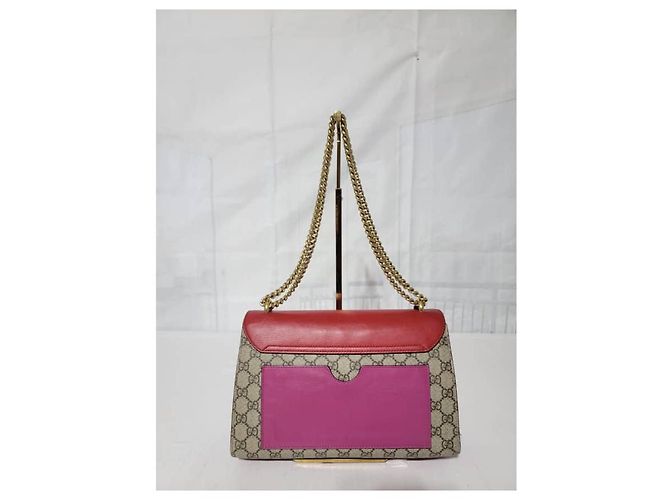 Borsa a spalla media Padlock in pelle GG Supreme monogramma beige/rosso ibisco di GUCCI Rosa - vista 6