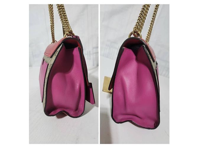 Borsa a spalla media Padlock in pelle GG Supreme monogramma beige/rosso ibisco di GUCCI Rosa - vista 8